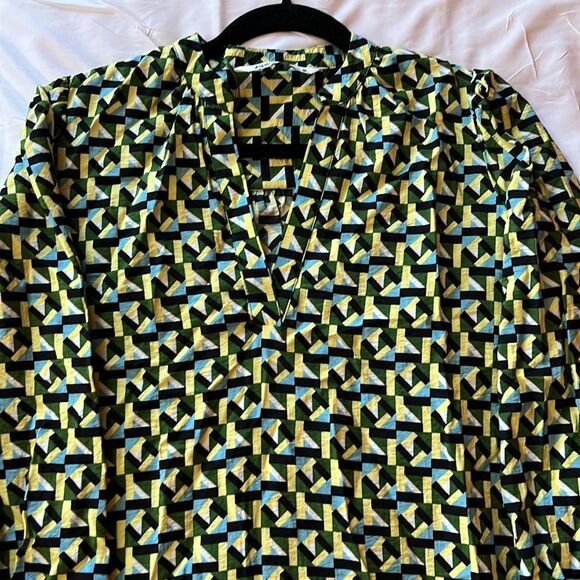 Zara Print Short Dress Long Sleeves Green Yellow V Neck Button Down XS N… - Picture 11 of 11